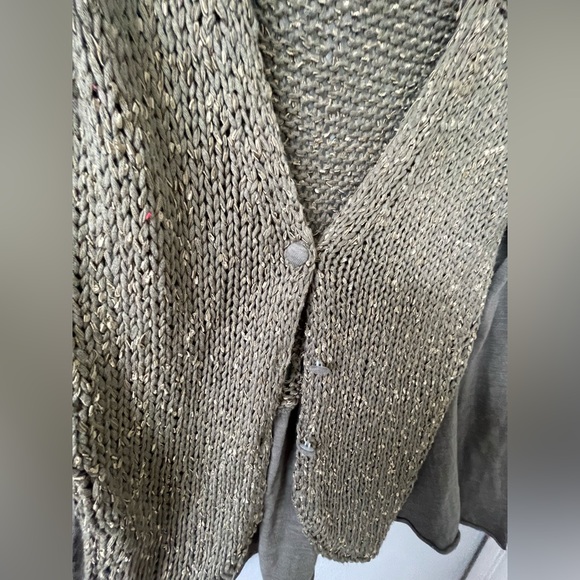 Anthropologie Meadow Rue Green Gold Knit Cardigan Sweater Ruffle Button Top Boho - Picture 4 of 11